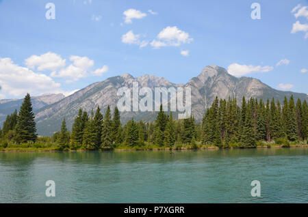 Vista del Fiume Bow dal sentiero dietro la grotta e bacino nel Parco Nazionale di Banff Foto Stock