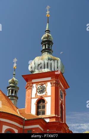 Chiesa barocca di Santa Maria, STARA BOLESLAV, Repubblica Ceca, torre dettaglio Foto Stock