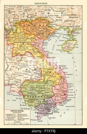 Inglese: Mappa dell' Indocina Francese dal periodo coloniale che mostra i suoi sei suddivisioni: Tonkin, Annam, Cochinchine, Cambogia, Laos e Wan Kwangchow. 2 dicembre 2013, 16:47:14 164' Indocina Francese c. 1930 Foto Stock