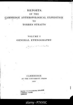 Inglese: Alfred C. Haddon: Relazioni della Cambridge spedizione antropologica di Torres Straits-Vol 1, etnografia generale Extrakt von File:Haddon-Reports del Cambridge spedizione antropologica di Torres Straits-Vol 1 Etnografia generale-ttu stc001 000031.pdf . 1935 182 Haddon-Reports del Cambridge spedizione antropologica di Torres Straits-Vol 1 Etnografia generale-ttu stc001 000031 Seite 007 Bild 0001 Foto Stock