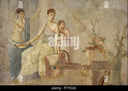 Affresco romano raffigurante Heracle Omphale e. Dettaglio. Annuncio 1-79. Terzo stile pompeiano. Pompei. Museo Archeologico Nazionale. Napoli. L'Italia. Foto Stock