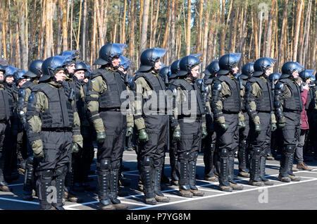 I soldati della Nazionale Ucraina di guardia in piedi in linea sulla parata a terra. Marzo 23, 2018. Staroe, Ucraina Foto Stock