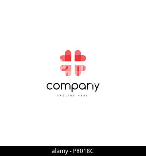 Il logo è un immagine astratta di un medico di croce fatta di cuori. Foto Stock