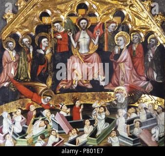 Retablo del Salvador, primer quarto de s. XV. Resurreción de los Muertos. Un Atribuido Jaume Ferrer I. Pintura al temple sobre tabla. Il Museu Diocesà de Lleida. Foto Stock
