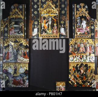 Retablo del Salvador, primer quarto de s. XV. Un Atribuido Jaume Ferrer I. Pintura al temple sobre tabla. Proviene de la Iglesia de Sant Salvador d'Albatàrrec. Il Museu Diocesà de Lleida. Foto Stock