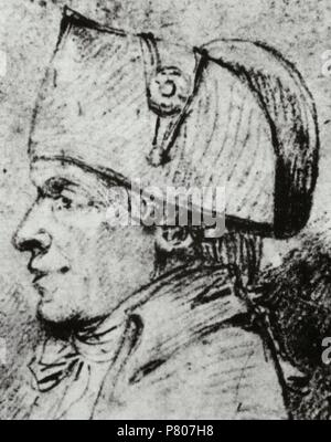 Jacques Pierre Brissot de Warville (1754 - 1793). Uomo politico francese, membro del movimento Girondist. Disegno del XVIII secolo. Foto Stock