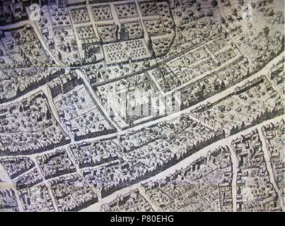 315 Piano di Bruxelles da Martin de Tailly, 1640. Dettaglio mostrante la Hoogstraat, Bovendal, Sweertstraat e il minim convento Foto Stock