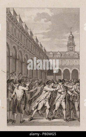 Nederlands: Beschrijving L. Hovy, wegens het niet draagen van Oranje, op de Beurs aangevallen Prent zonder onderschrift. Afmetingen: 142x88 mm. Documenttype prent Vervaardiger acquista, Jacobus (1724-1801) Vinkeles, R. (Reinier ; 1741-1816) Collectie Collectie Stadsarchief Amsterdam: tekeningen en prenten Datering 1 dicembre 1787 ca. Inventarissen http://archief.amsterdam/archief/10097/010097007498 Afbeeldingsbestand 010097007498 . 1 dicembre 1787 ca. 329 Reinier Vinkeles, Afb 010097007498 Foto Stock