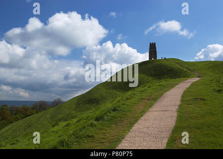 Glastonbury Tor. Il percorso che conduce alla Torre di diruta chiesa di San Michele in cima 525 piede alto vertice. Foto Stock