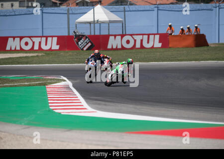 Misano, Italia. 07 Luglio, 2018. 12 Xavi Fores ESP Ducati Panigale R Barni Racing Teamduring il Motul FIM Superbike Championship - Round Italiano Superpole gara durante il Campionato del Mondo Superbike - Circuito PIRELLI Riviera di Rimini Round, 6 - 8 luglio 2018 sul circuito di Misano, Italia. Credito: Fabio Averna/Pacific Press/Alamy Live News Foto Stock