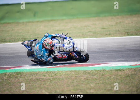 Misano, Italia. 07 Luglio, 2018. N.CANEPA durante il Motul FIM Superbike Championship - Round Italiano Superpole gara durante il Campionato del Mondo Superbike - Circuito PIRELLI Riviera di Rimini Round, 6 - 8 luglio 2018 sul circuito di Misano, Italia. Credito: Fabio Averna/Pacific Press/Alamy Live News Foto Stock