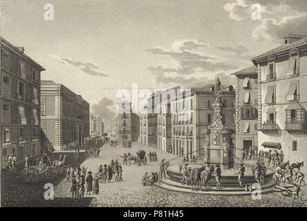 Español: 'Vista de la Calle Mayor y de la Fuente del Buen Suceso'. 1820 3 1806-1820, viaggio pittoresco et historique de l'Espagne, tomo II, Vista de la Calle Mayor y de la Fuente del Buen Suceso (ritagliate) Foto Stock