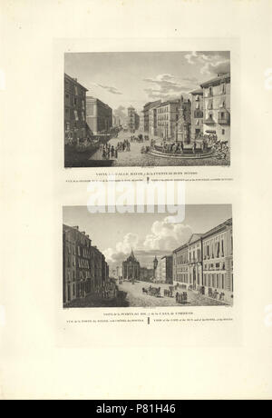 Español: Vista de la Calle Mayor y de la Fuente del Buen Suceso. Vista de la Puerta del Sol y de la Casa de Correos. 1820 3 1806-1820, viaggio pittoresco et historique de l'Espagne, tomo II, Vista de la Calle Mayor y de la Fuente del Buen Suceso, Vista de la Puerta del Sol y de la Casa de Correos Foto Stock