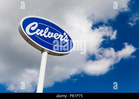 Un logo segno esterno di una Culver è un ristorante fast food in Beloit, Wisconsin, il 23 giugno 2018. Foto Stock