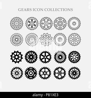 Set di ingranaggi di nero icona. Illustrazione Vettoriale Foto Stock