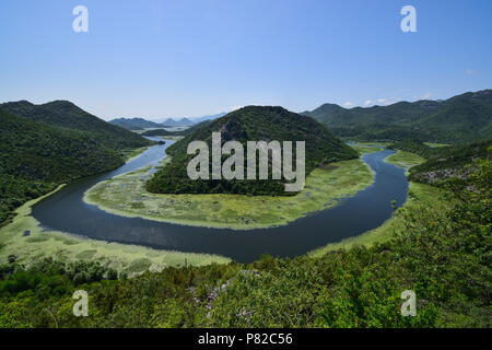 Crnojevica Fiume (Rijeka Crnojevića) è un breve fiume nel sud del Montenegro che scorre nel lago di Skadar (Skadarsko Jezero). Foto Stock