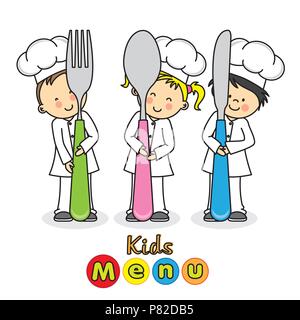 Menu bambini. I bambini vestiti da cuochi Illustrazione Vettoriale