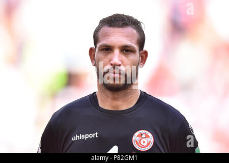 Mosca, Russia - 23 giugno: Farouk Ben Mustapha della Tunisia durante il 2018 FIFA World Cup Russia gruppo G match tra il Belgio e la Tunisia a Spartak Stadium il 23 giugno 2018 a Mosca, in Russia. (Foto di Lukasz Laskowski/PressFocus/MB Media) Foto Stock