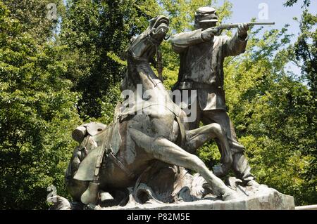 Cavalryman statua nel Wisconsin monumento in Vicksburg National Military Park, Vicksburg, Mississippi Foto Stock