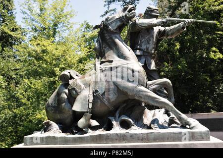 Cavalryman statua nel Wisconsin monumento in Vicksburg National Military Park, Vicksburg, Mississippi Foto Stock