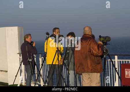 Birders sul ponte dell'orgoglio di Bilbao; Vogelaars op het dek van de l'orgoglio di Bilbao Foto Stock