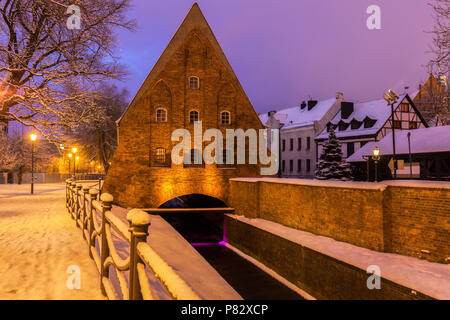 Piccolo Mulino a Danzica di notte. Gdansk, Pomerania, Polonia. Foto Stock