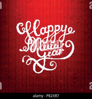 Stock illustrazione vettoriale testo calligrafico felice anno nuovo lettering design modello di scheda maglione sfondo. Calligraphy font style banner, creative Illustrazione Vettoriale