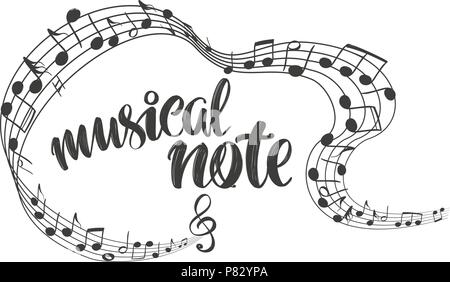 Le note musicali icona, amo la musica, calligrafia testo disegnato a mano illustrazione vettoriale schizzo Illustrazione Vettoriale