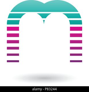 Illustrazione vettoriale di una verde e Magenta lettera M Icona con strisce orizzontali isolati su sfondo bianco Illustrazione Vettoriale