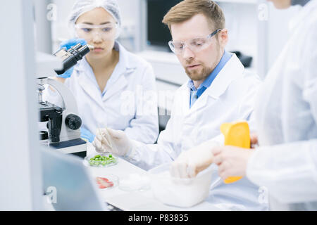 Team di scienziati facendo ricerca in laboratorio Foto Stock