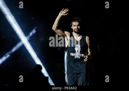 Sergio di Lullo dalla Spagna del Real Madrid durante la carità amichevole Pau Gasol vs Marc Gasol, con europei e americani giocatori NBA per aiutare i giovani giocatori di basket e i team di sviluppo in Fontajau Pavillion, Girona il 8 di Luglio di 2018. 8 Luglio, 2018. Credito: Xavier Bonilla/AFP7/ZUMA filo/Alamy Live News Foto Stock