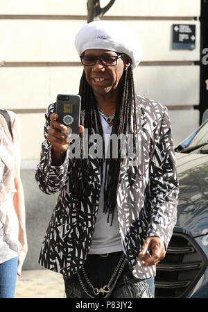 Londra, Regno Unito, 9 luglio 2018. Nile Rodgers produttore discografico americano visto negli studi della BBC a Londra Foto Stock