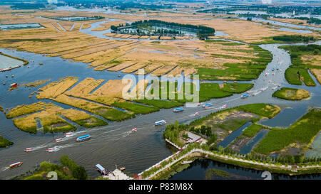 Pechino, Cina. 30 apr, 2018. Foto aerea adottate il 30 aprile 2018 illustra la Baiyangdian scenic area Xiongan nella nuova zona nord della Cina di nella provincia di Hebei. Credito: Shen Bohan/Xinhua/Alamy Live News Foto Stock