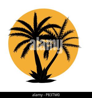 Bella in bianco e nero Palm Tree foglia sfondo Silhouette illustrazione vettoriale Illustrazione Vettoriale
