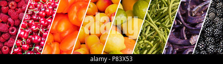 La frutta e la verdura fresca arcobaleno collage panoramico, mangiare sano concetto Foto Stock