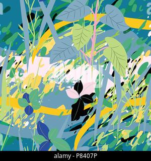 Militari di camuffamento di texture con alberi, rami, erba e acquerello macchie Illustrazione Vettoriale