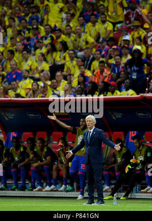 KAZAN, Russia - 24 giugno: Jose Pekerman Nestore, Manager della Colombia reagisce durante il 2018 FIFA World Cup Russia group H match tra la Polonia e la Colombia a Kazan Arena il 24 giugno 2018 a Kazan, Russia. (Foto di Lukasz Laskowski/PressFocus/MB Media) Foto Stock