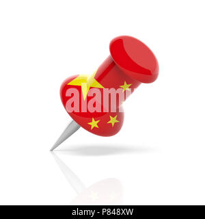 Simbolo cinese. Bandiera della Cina spingere il pin isolato su sfondo bianco. 3d'illustrazione. Foto Stock