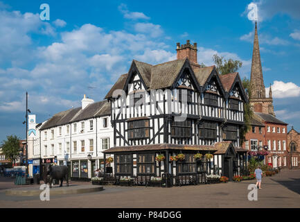 Il bianco e nero House Museum, conservato il XVII secolo la struttura di legno landmark building in Hereford city centre, Herefordshire, England Regno Unito Foto Stock