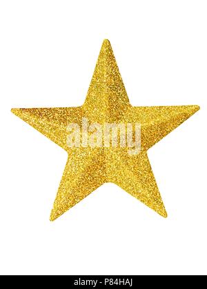 Macro di oro stella di Natale isolato su sfondo bianco Foto Stock