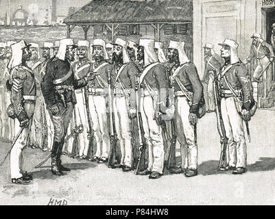 Soldati malati, lasciando ospedale di propria iniziativa, il reporting per il dazio e che rifiuta di essere ordinato indietro, con l'assedio di Lucknow, Indiano la ribellione del 1857 Foto Stock