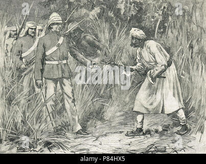 Cattura di Tantia Tope, Ramachandra Panduranga, Cawnpore ribellione leader, ribellione indiana del 1857, in Madhya Pradesh, in India nel 1859 (noto anche come Tatya Tope e Tantia Topee) Foto Stock