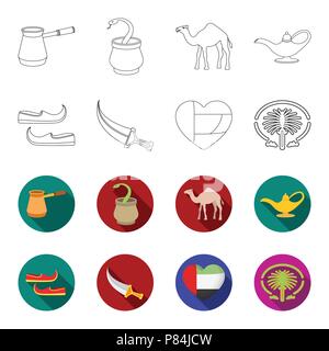 Scarpe orientale, pugnale, il cuore degli emirati,Palm Jumeirah.emirati arabi set di icone di raccolta in profilo,flet stile simbolo vettore stock illustrati Illustrazione Vettoriale