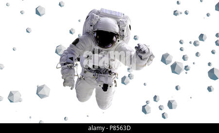 Astronauta battenti tra oggetti geometrici Foto Stock