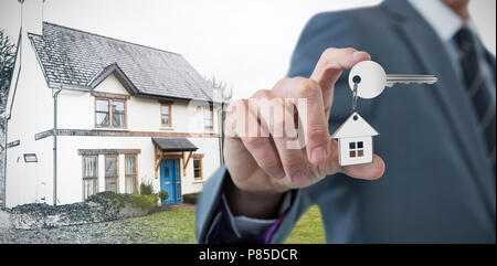 Immagine composita della sezione mediana di imprenditore sofisticati che indica Foto Stock