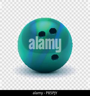 Illustrazione vettoriale 3D realistiche a strisce blu verde palla da bowling. Isolato su un trasparente lo sfondo a scacchi. Elemento di design. EPS10 Illustrazione Vettoriale