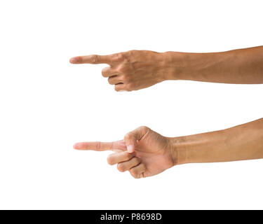 Percorso di clipping gesti isolati su sfondo bianco. Mano numero facendo un segno o simbolo gesto. Fronte e retro di puntamento a mano gesto. Foto Stock