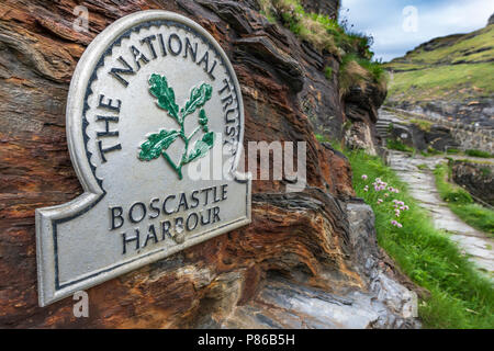 Boscastle Harbour, la scena di inondazione distruttiva nel 2004, ora ricostruito e una fiorente destinazione turistica in North Cornwall. Foto Stock