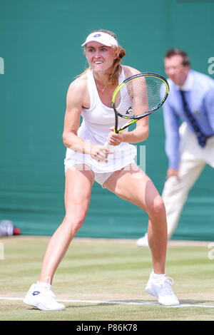 Londra, Regno Unito. 9 Luglio, 2018. Aliaksandra Sasnovich (BLR) Tennis : Aliaksandra Sasnovich della Bielorussia durante il singolare femminile quarto round della partita del torneo di Wimbledon Lawn Tennis Championships contro Jelena Ostapenko della Lettonia a tutti England Lawn Tennis e Croquet Club di Londra, in Inghilterra . Credito: AFLO/Alamy Live News Foto Stock
