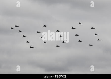 Londra, Regno Unito. Il 10 luglio 2018. 22 Royal Air Force Eurofighter Typhoon formano un 100 nel cielo come hanno volato oltre il centro di Londra durante la RAF100 Flypast. Credito: James Hancock/Alamy Live News Foto Stock